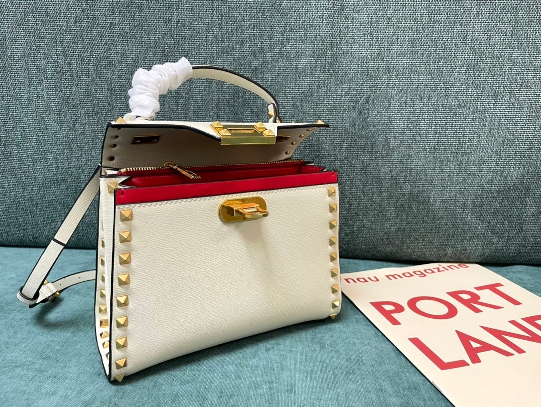 VALENTINO Calfskin Textured Top Handle Bag