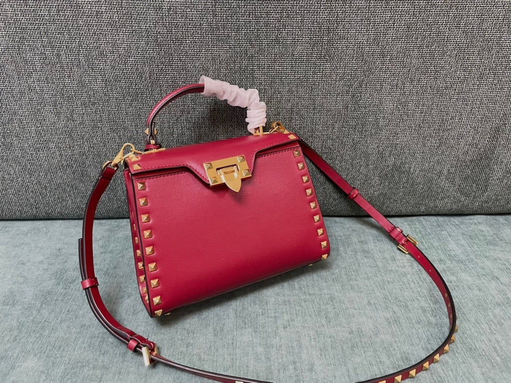 VALENTINO Calfskin Textured Top Handle Bag