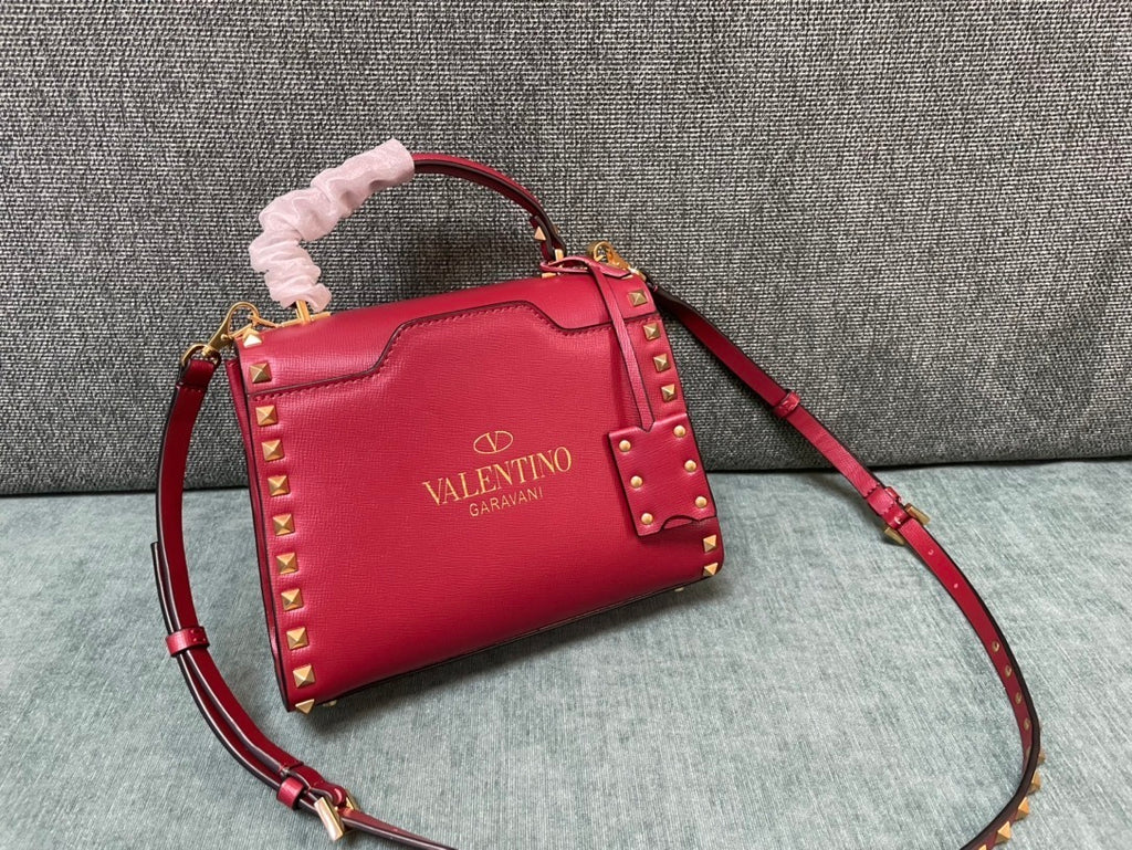 VALENTINO Calfskin Textured Top Handle Bag