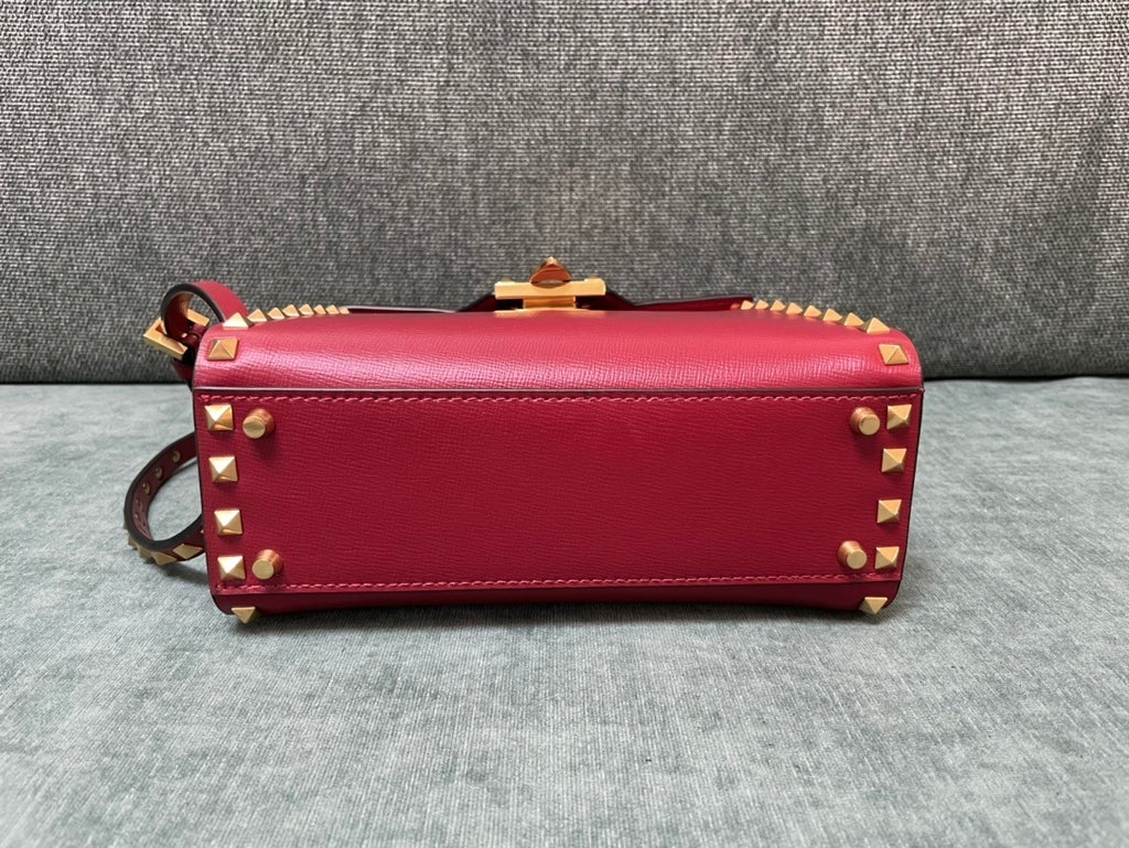 VALENTINO Calfskin Textured Top Handle Bag