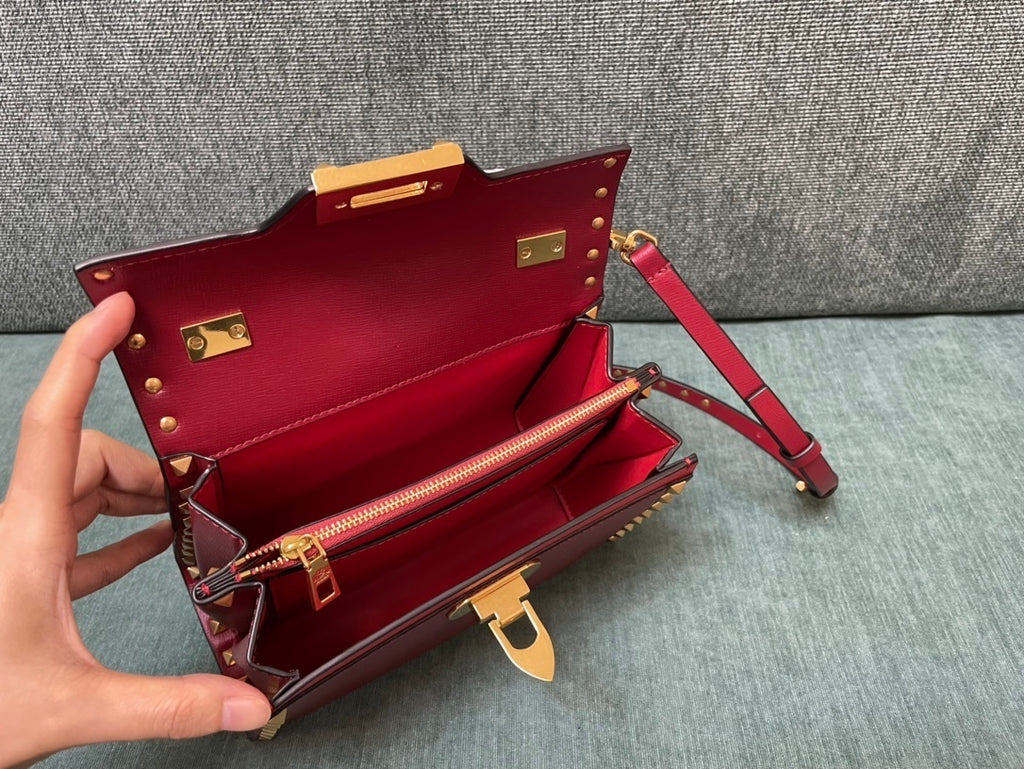 VALENTINO Calfskin Textured Top Handle Bag