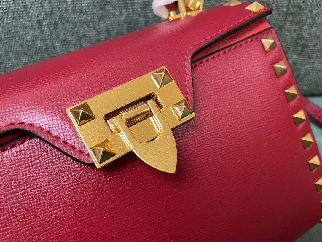 VALENTINO Calfskin Textured Top Handle Bag