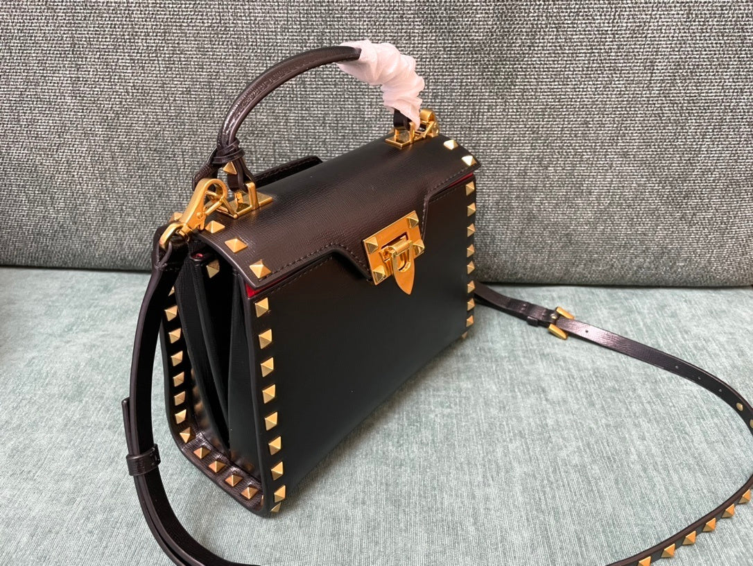 VALENTINO Calfskin Textured Top Handle Bag