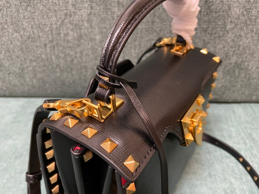 VALENTINO Calfskin Textured Top Handle Bag
