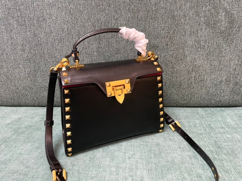 VALENTINO Calfskin Textured Top Handle Bag