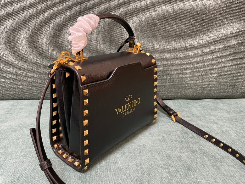 VALENTINO Calfskin Textured Top Handle Bag