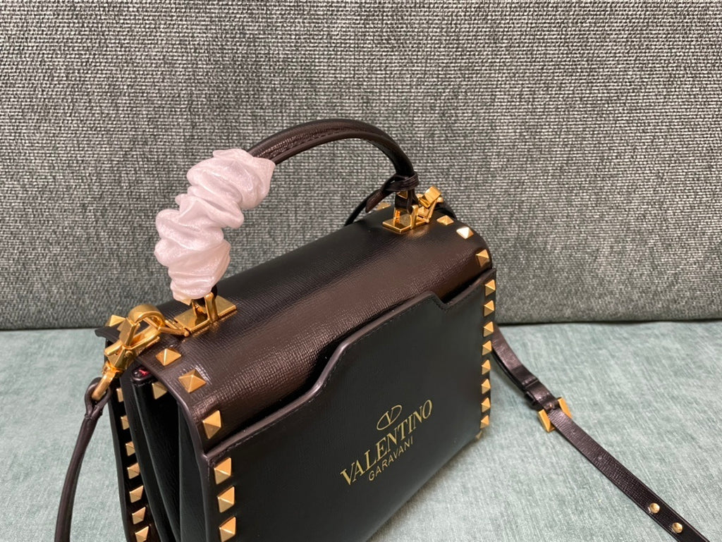 VALENTINO Calfskin Textured Top Handle Bag
