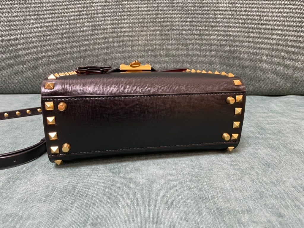VALENTINO Calfskin Textured Top Handle Bag