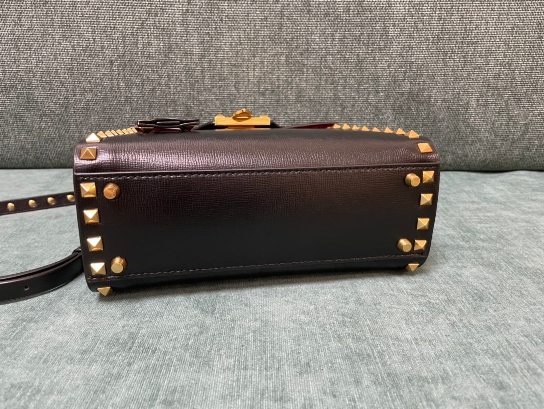 VALENTINO Calfskin Textured Top Handle Bag