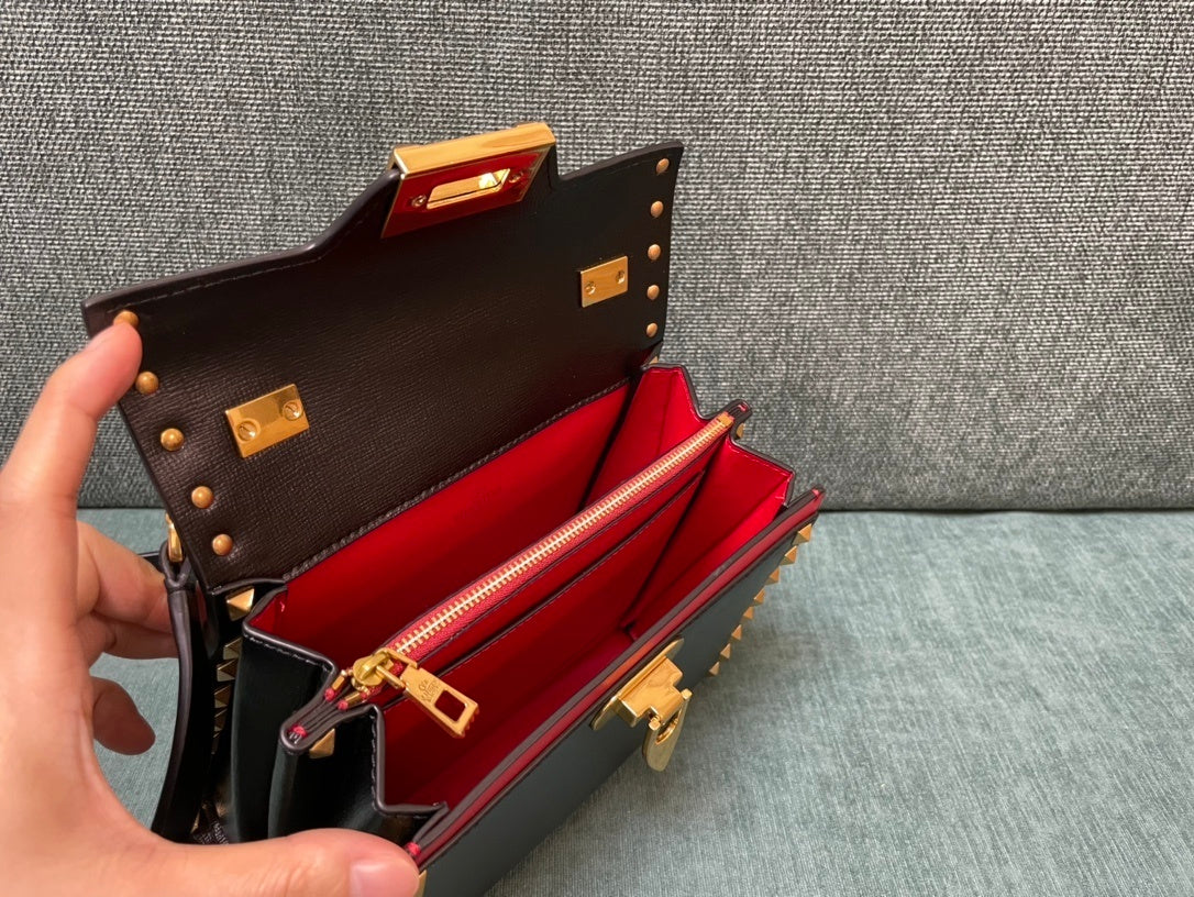 VALENTINO Calfskin Textured Top Handle Bag