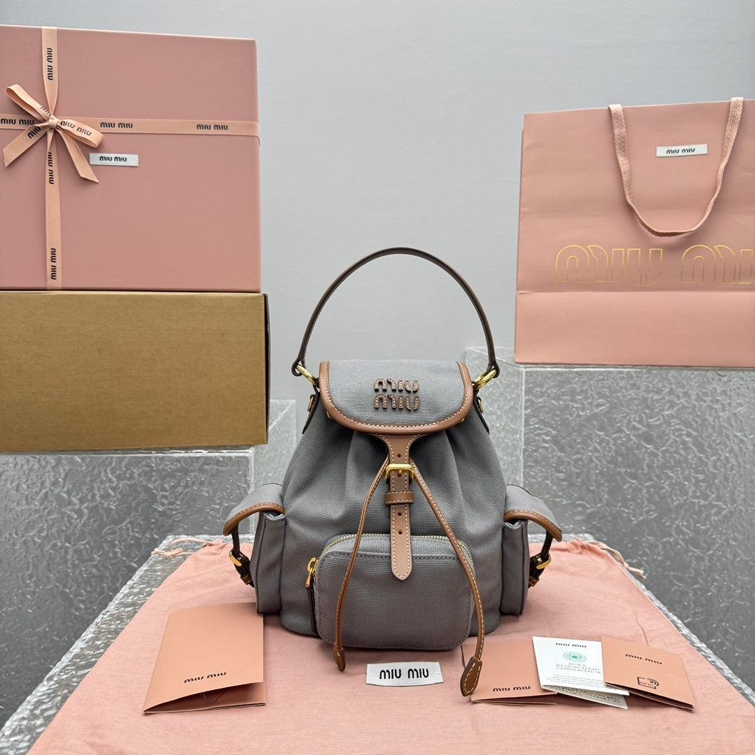 MIU MIU Canvas and Leather Backpack