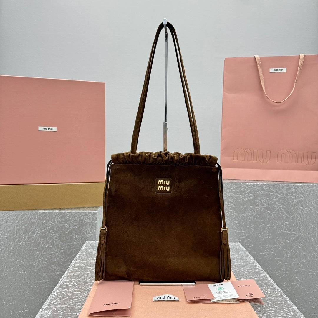 MIU MIU Suede Drawstring Tote Bag
