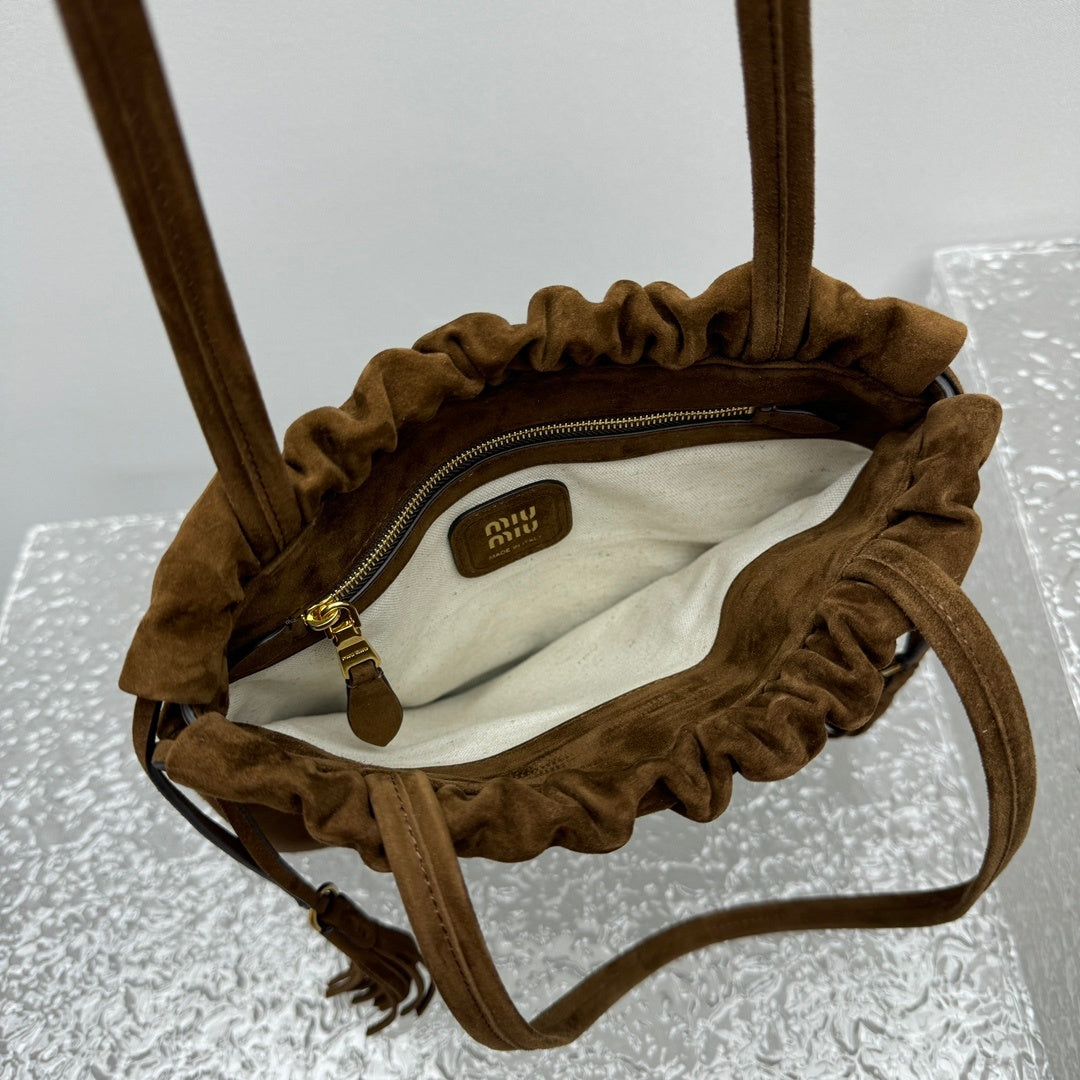 MIU MIU Suede Drawstring Tote Bag