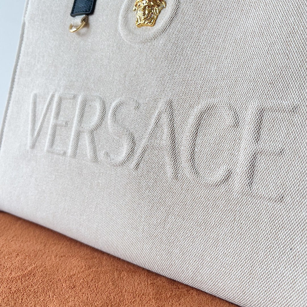 VERSACE Raffia Logo Tote Bag
