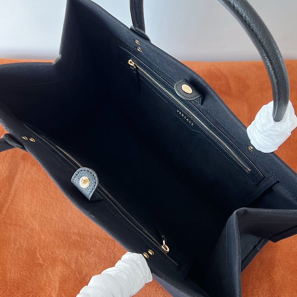 VERSACE Denim Canvas Logo Tote Bag