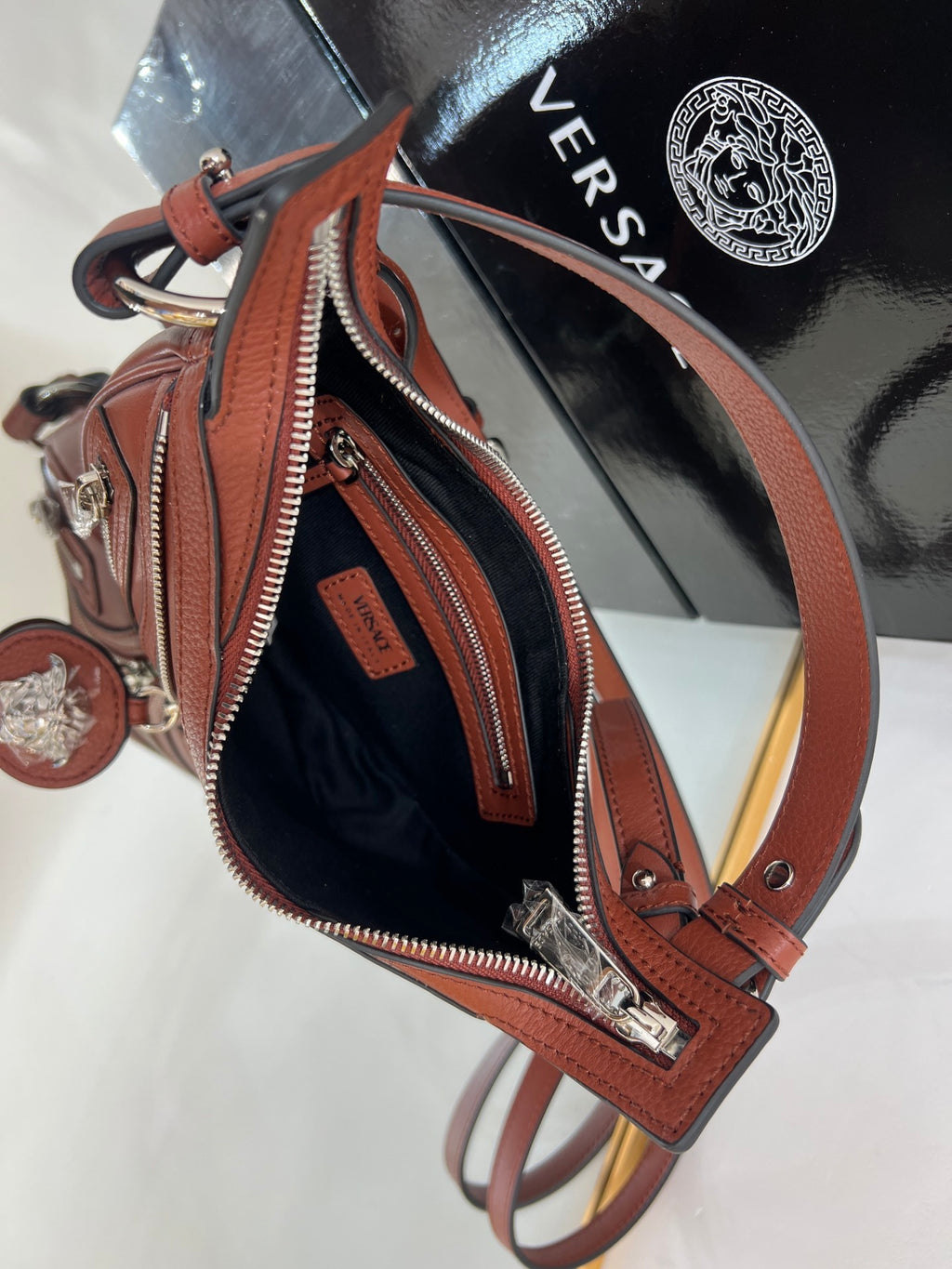 VERSACE Repeat Crescent Mini Shoulder Bag