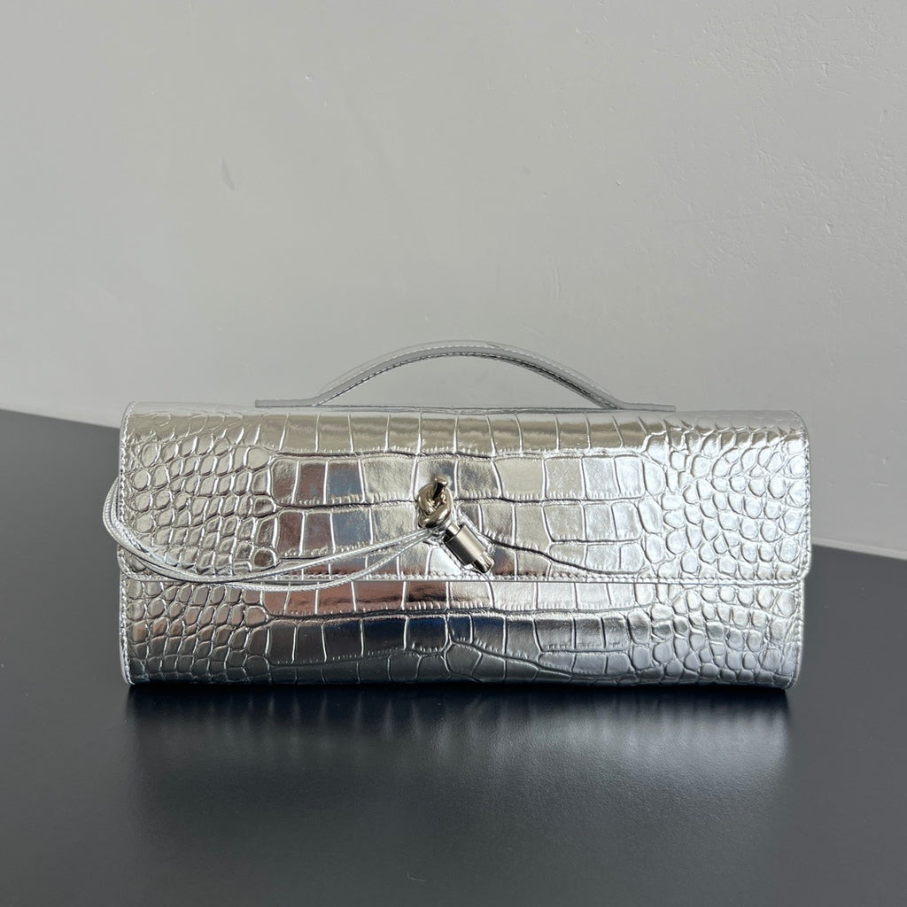Bottega Veneta Croc-Embossed Long Clutch