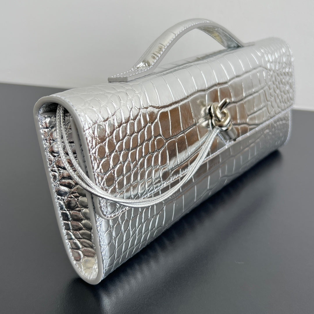 Bottega Veneta Croc-Embossed Long Clutch