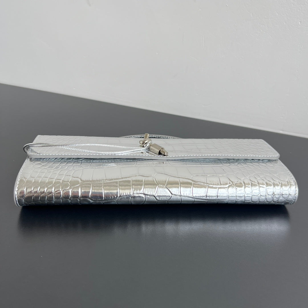 Bottega Veneta Croc-Embossed Long Clutch