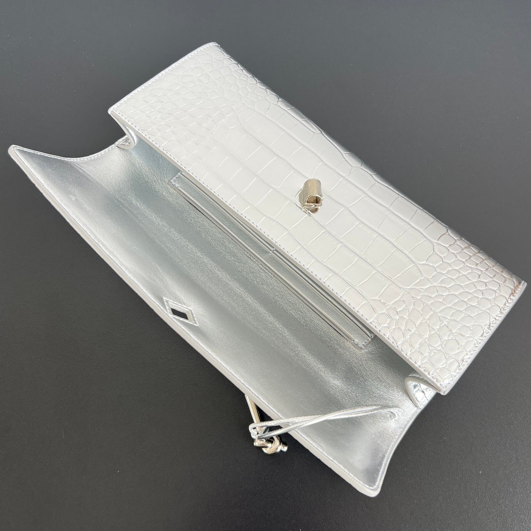 Bottega Veneta Croc-Embossed Long Clutch