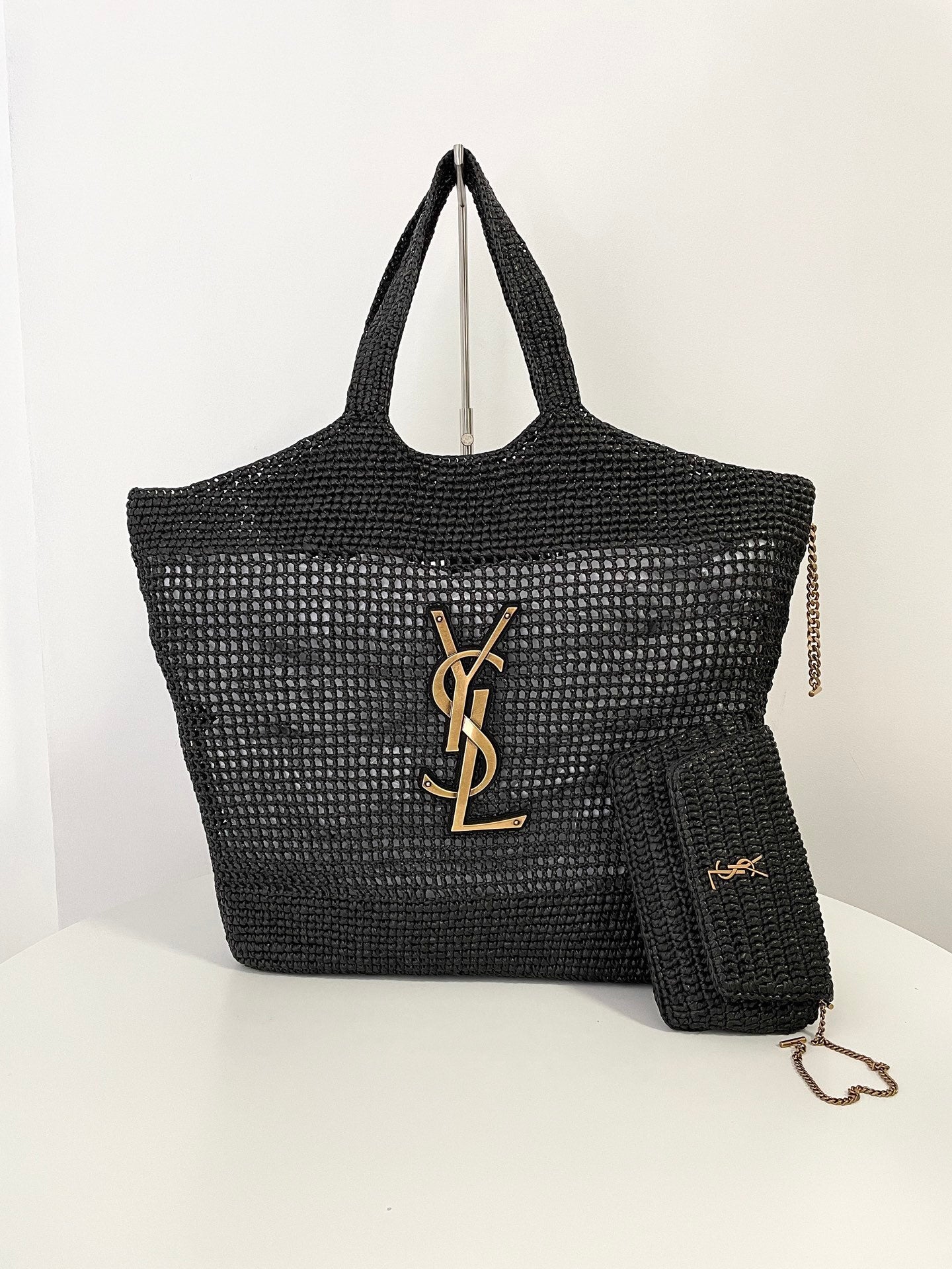 YSL Yves Saint Laurent ICARE Raffia Tote Bag