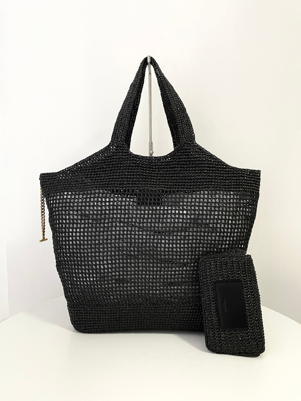 YSL Yves Saint Laurent ICARE Raffia Tote Bag
