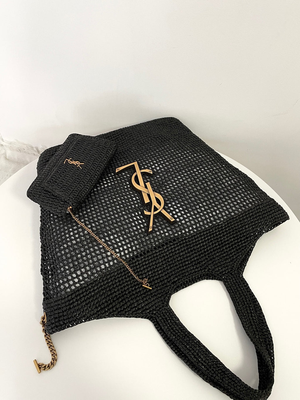 YSL Yves Saint Laurent ICARE Raffia Tote Bag