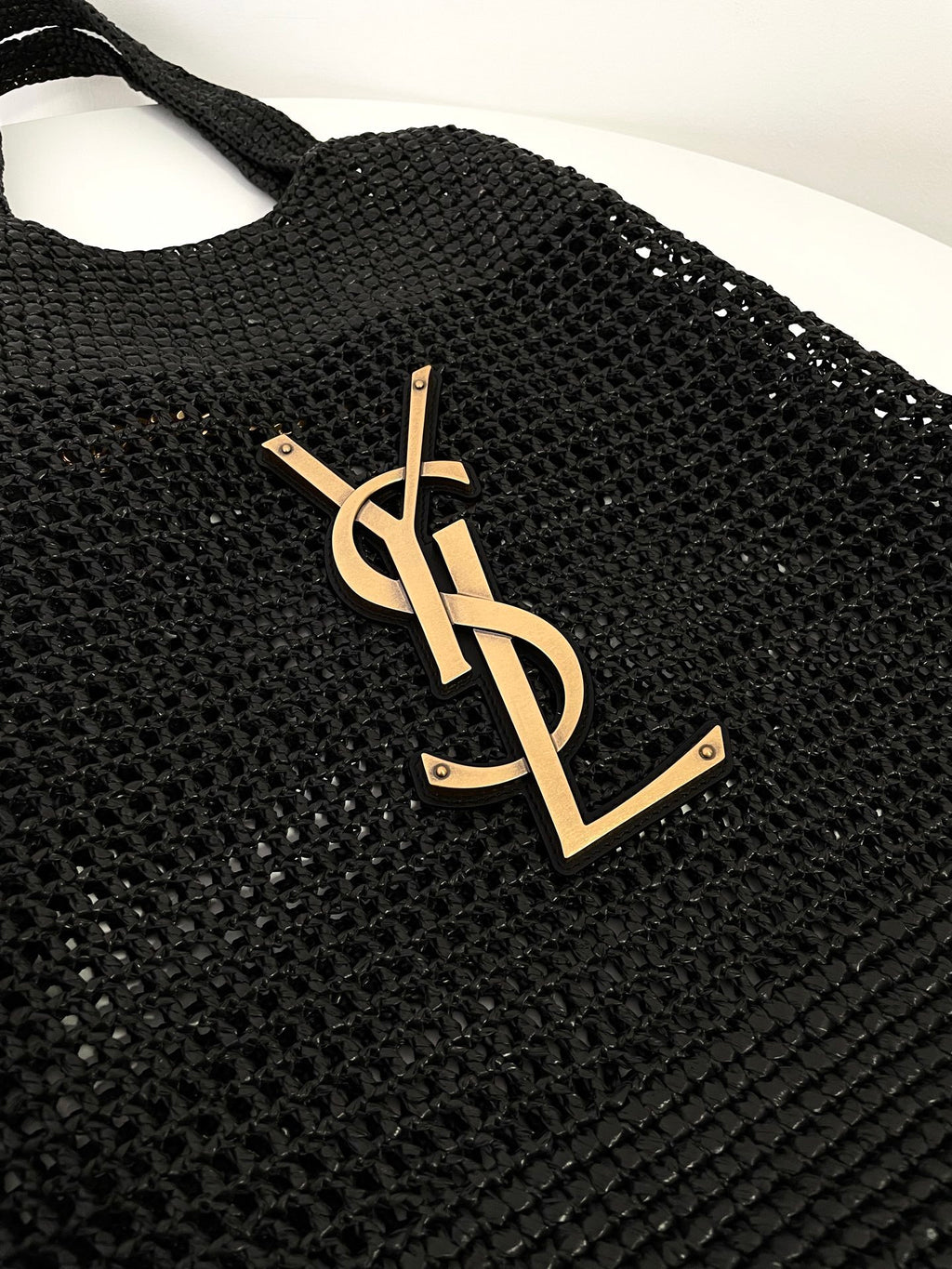 YSL Yves Saint Laurent ICARE Raffia Tote Bag
