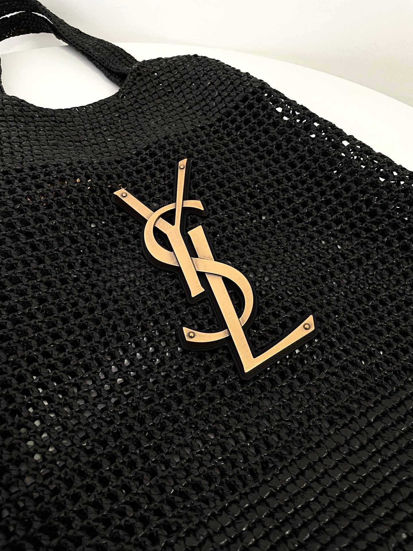 YSL Yves Saint Laurent ICARE Raffia Tote Bag