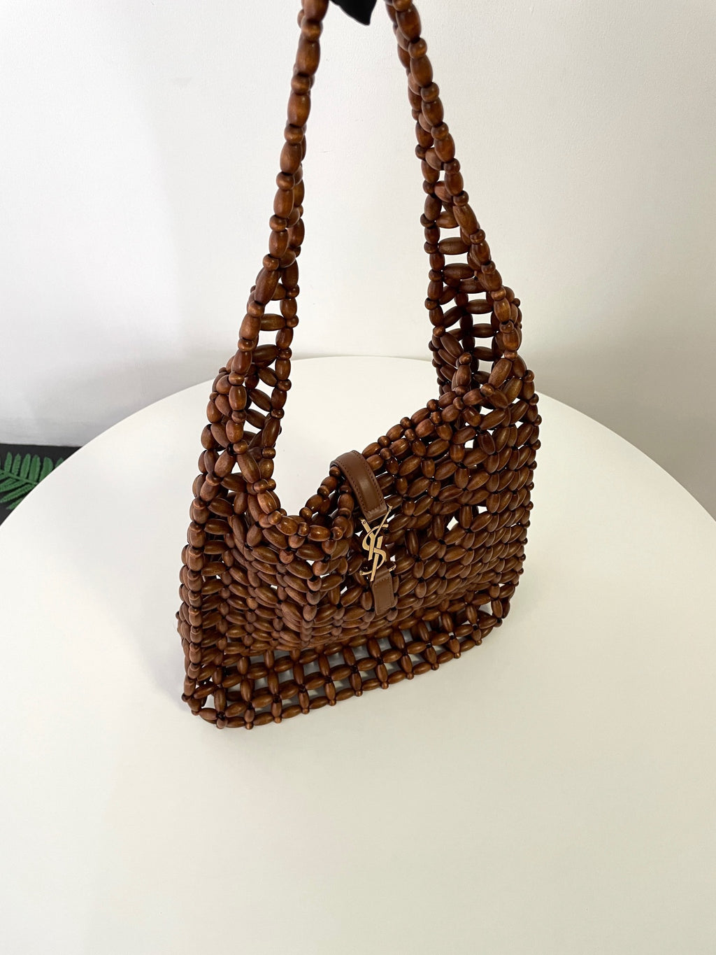 YSL Yves Saint Laurent Wood Bead Shoulder Bag