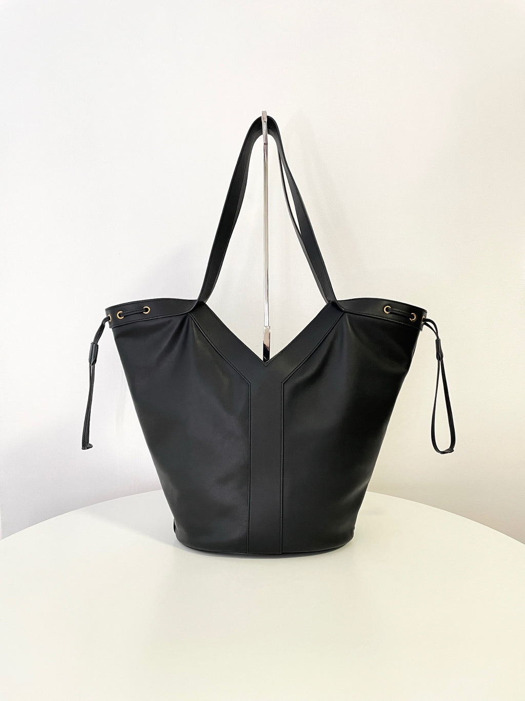 YSL Yves Saint Laurent Leather Drawstring Tote Bag