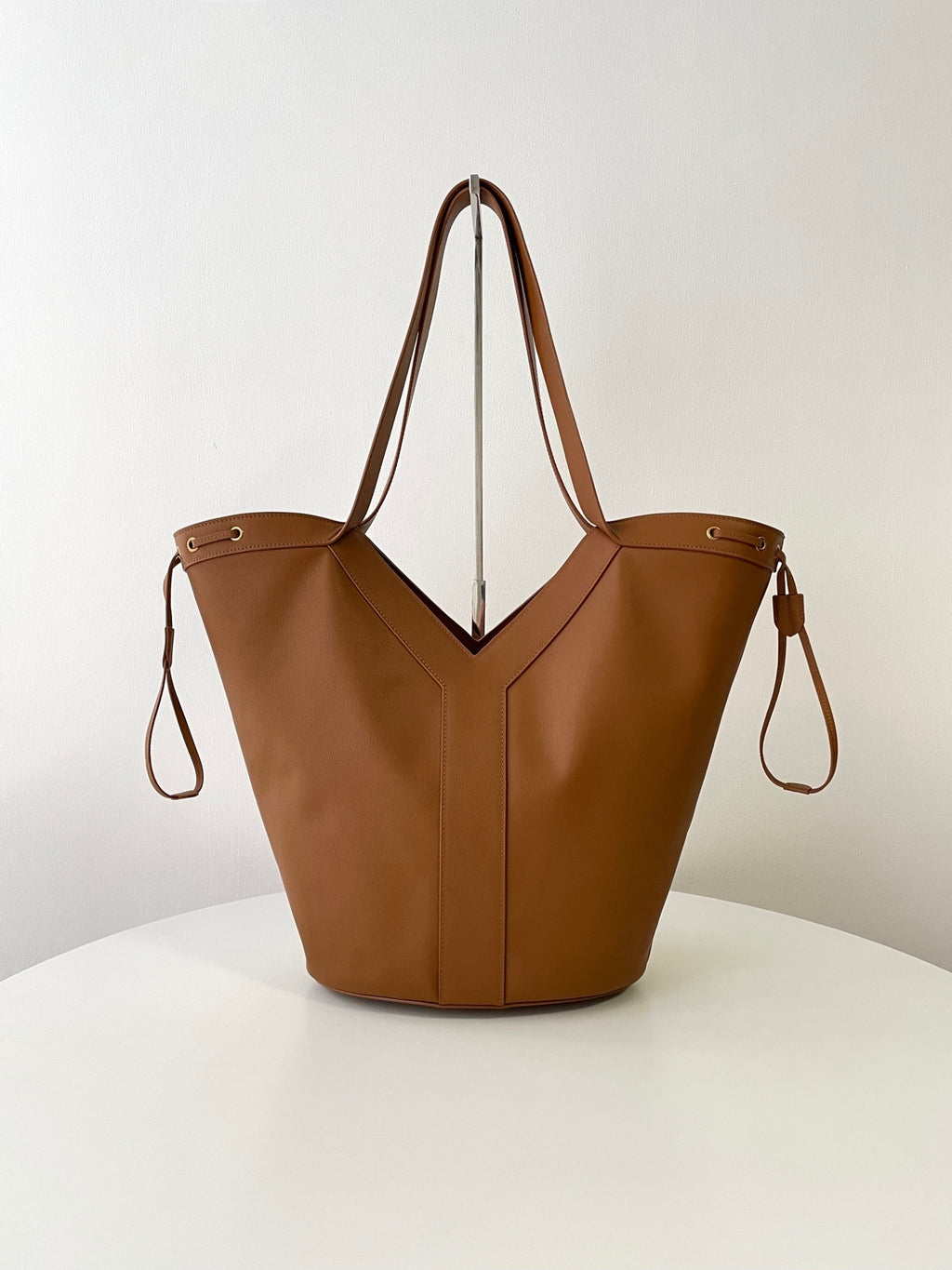 YSL Yves Saint Laurent Leather Drawstring Tote Bag
