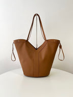 YSL Yves Saint Laurent Leather Drawstring Tote Bag