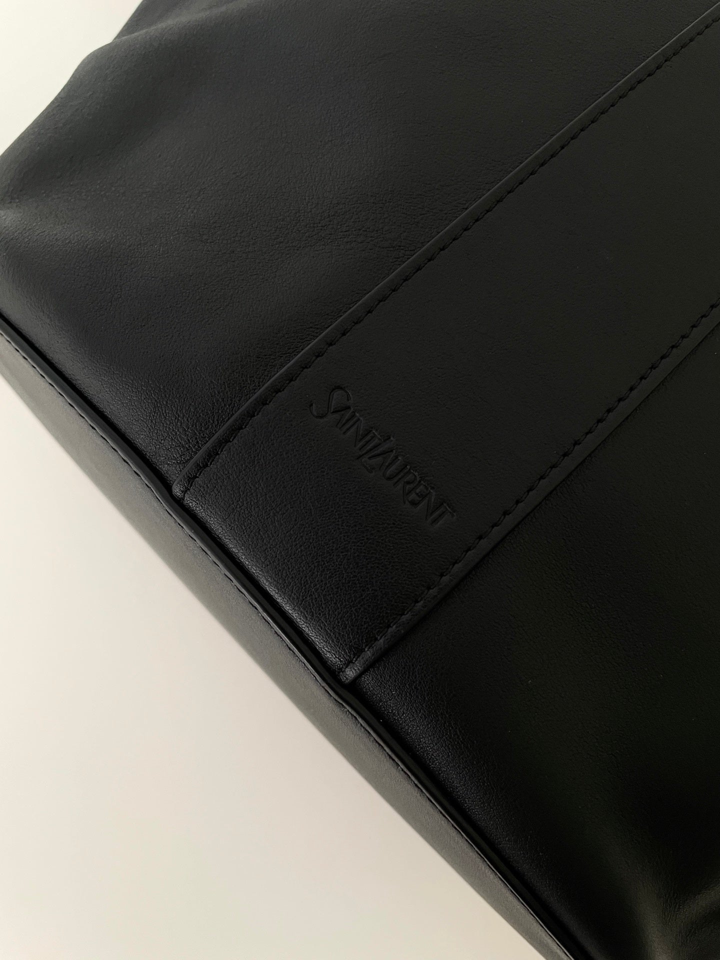 YSL Yves Saint Laurent Leather Drawstring Tote Bag