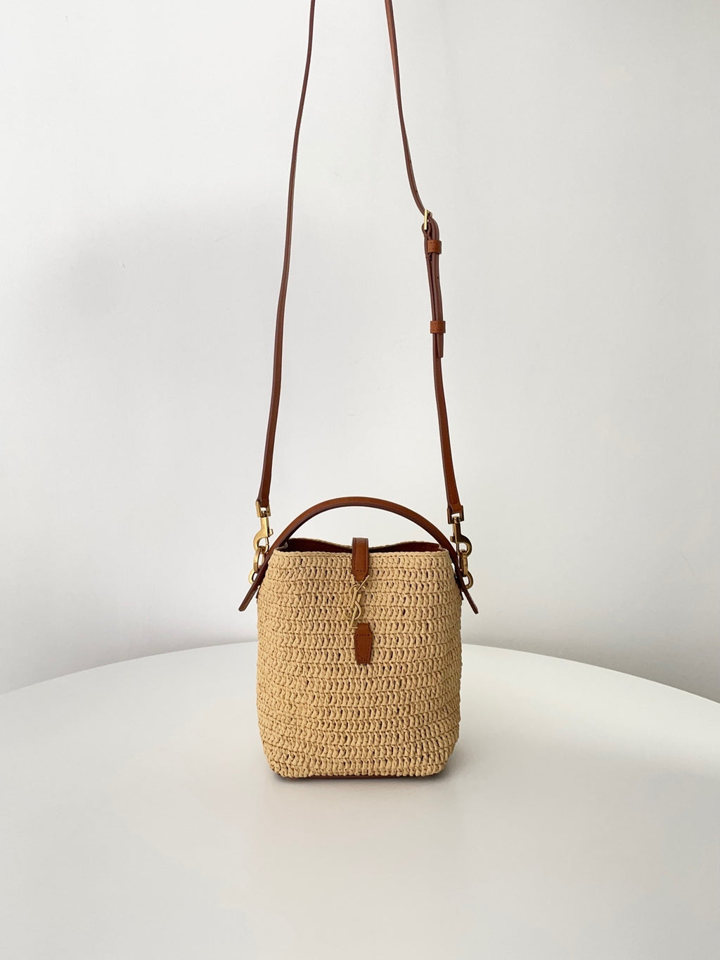 YSL Yves Saint Laurent LE 37 Raffia Bucket Bag Mini