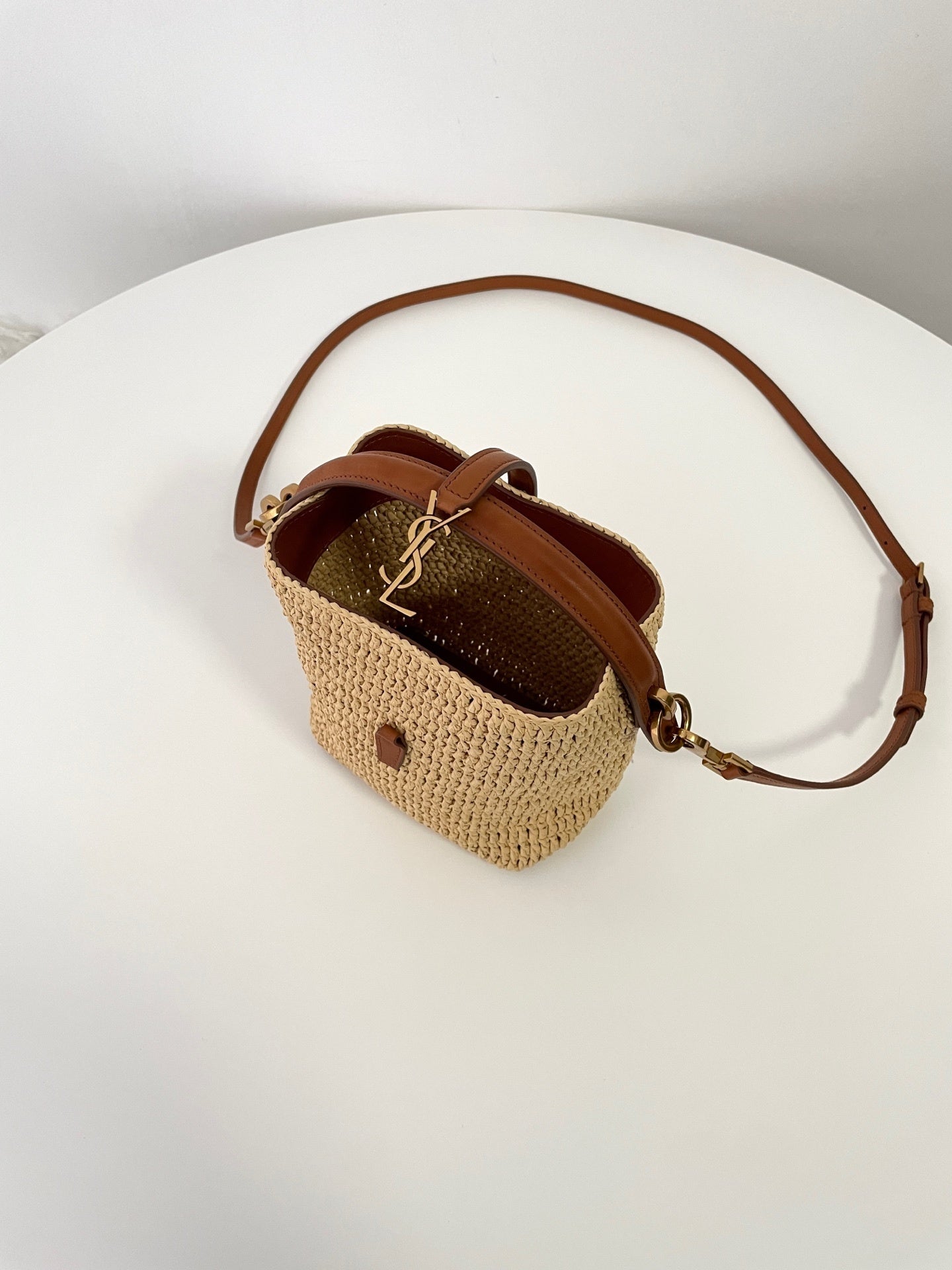 YSL Yves Saint Laurent LE 37 Raffia Bucket Bag Mini