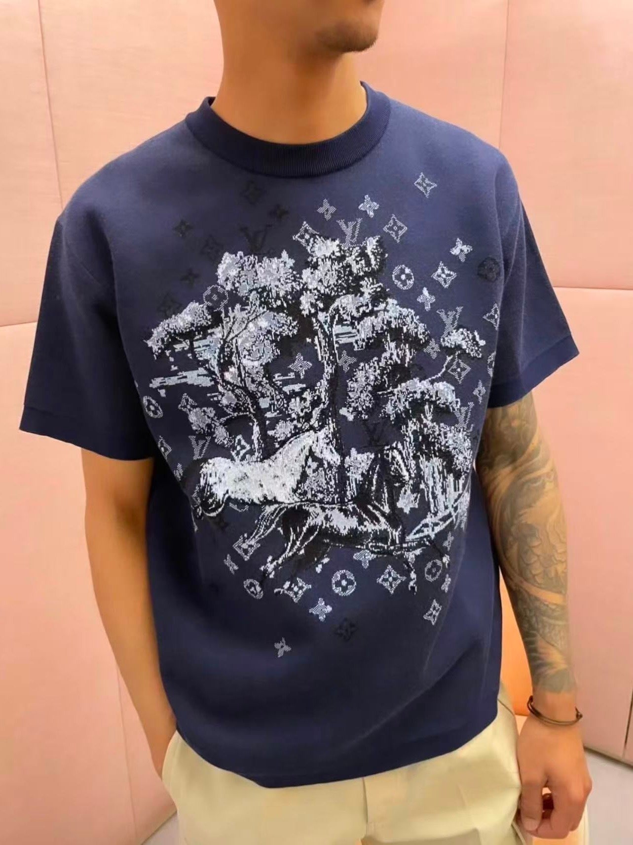 Louis Vuitton 26SS Wool Jacquard Pattern Crew Neck Short-Sleeve T-Shirt