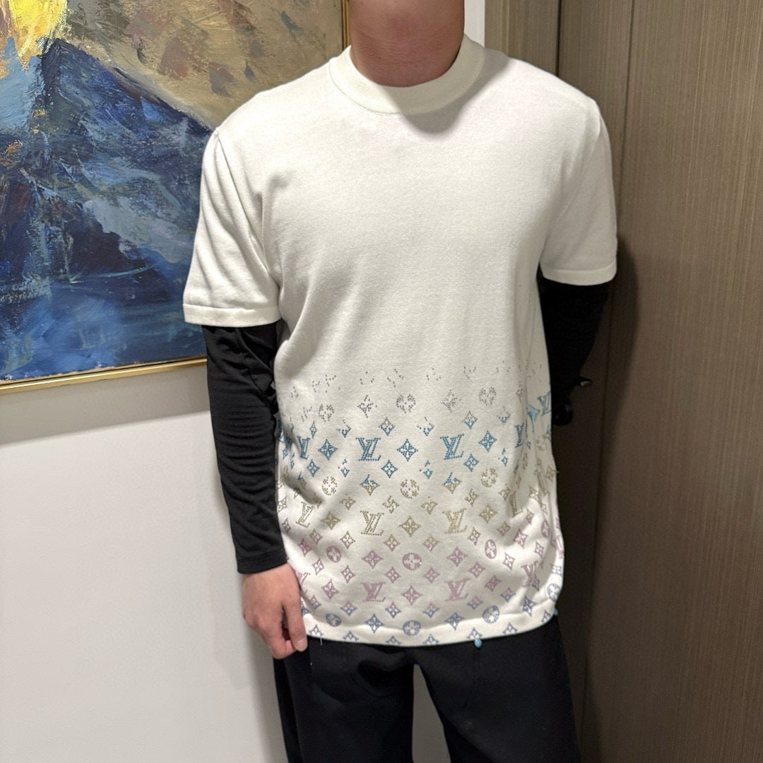 Louis Vuitton Rhinestone Knit Short-Sleeve T-Shirt