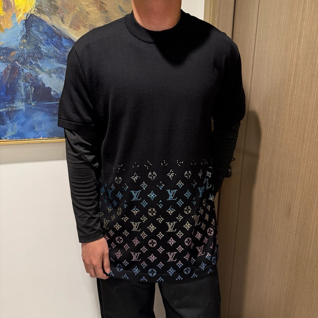 Louis Vuitton Rhinestone Knit Short-Sleeve T-Shirt