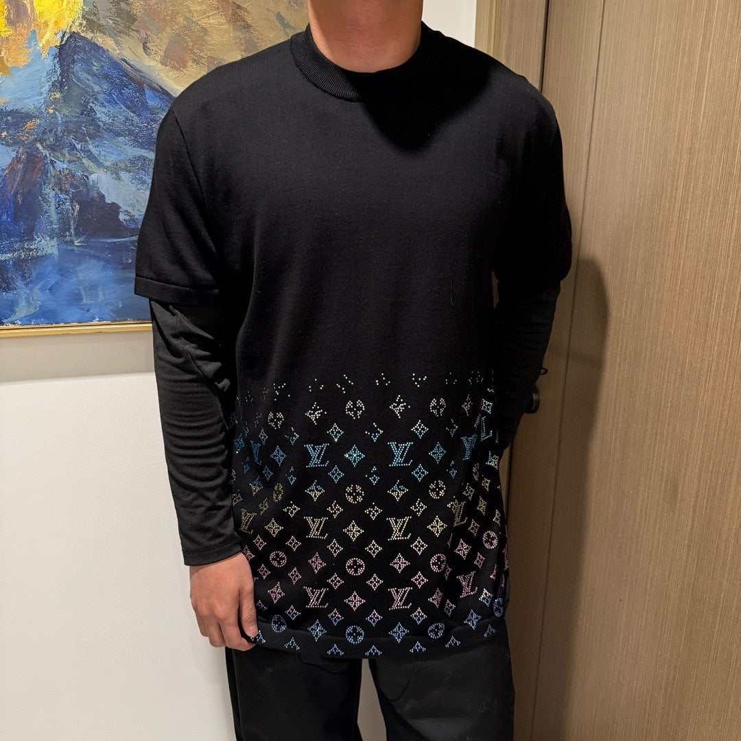 Louis Vuitton Rhinestone Knit Short-Sleeve T-Shirt