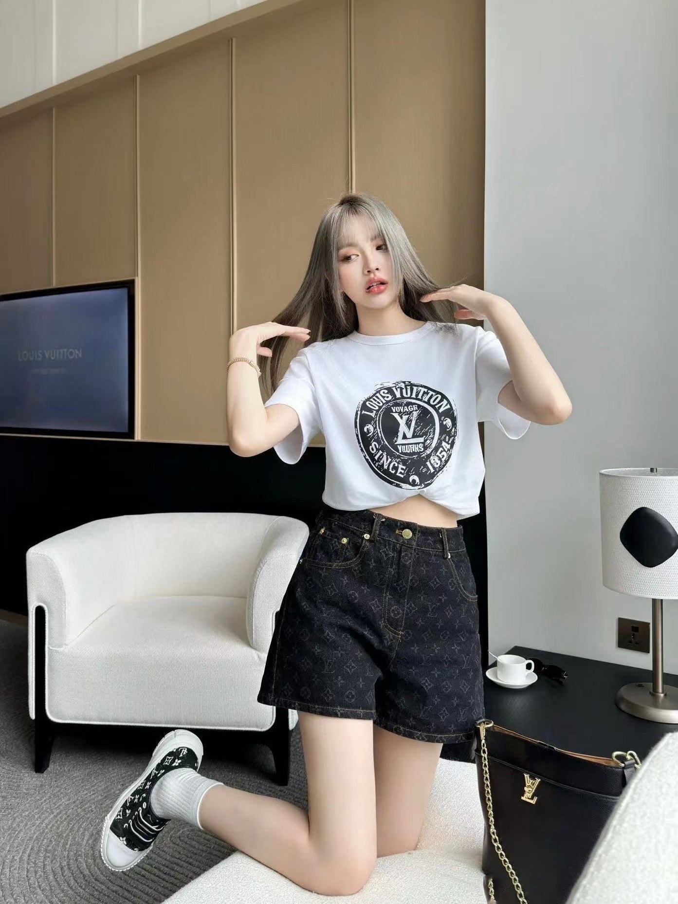 Louis Vuitton 25SS Stamped Cotton Knit Crew Neck Short-Sleeve T-Shirt