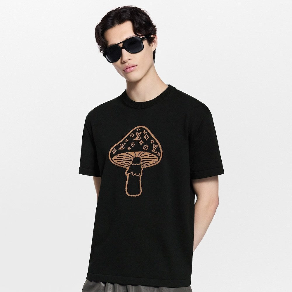 Louis Vuitton Mushroom Jacquard Logo Knit Short-Sleeve T-Shirt