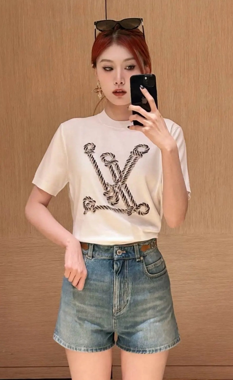 Louis Vuitton Nautical Jacquard Anchor Chain Short-Sleeve Knit Top