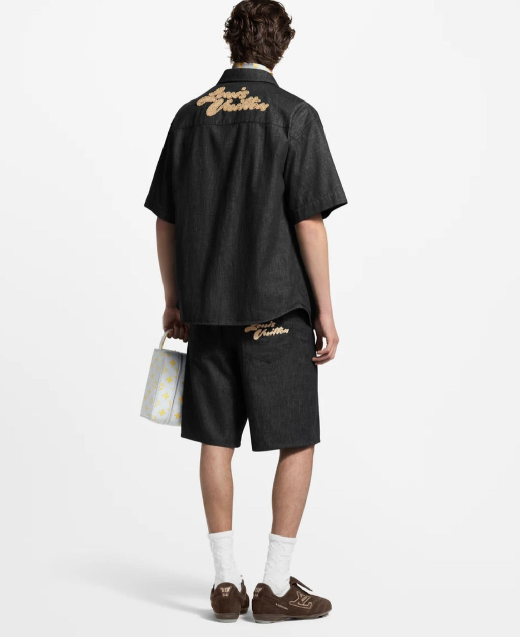 Louis Vuitton Raffia Embroidered Denim Short-Sleeve Shirt