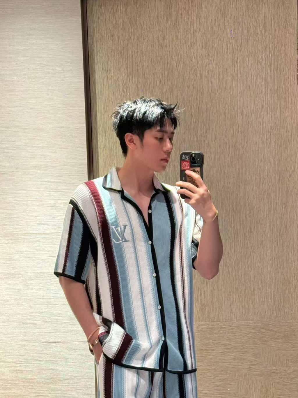 Louis Vuitton Wool Jacquard Embroidered Short-Sleeved Shirt