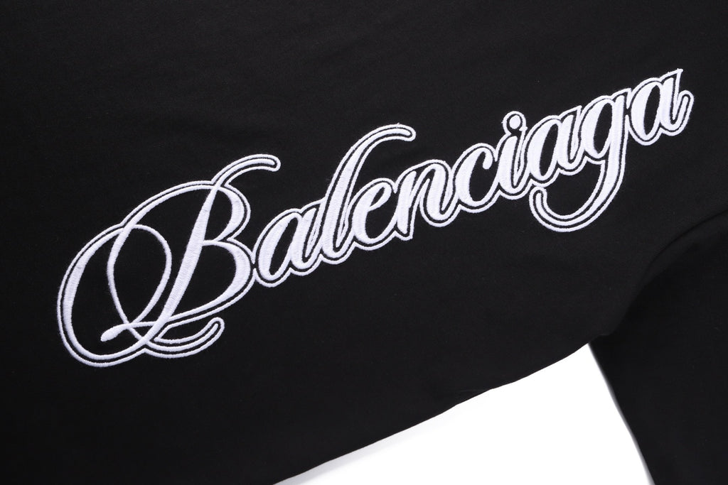 Balenciaga Crew Neck Cotton T-Shirt with Script Letter Embroidery