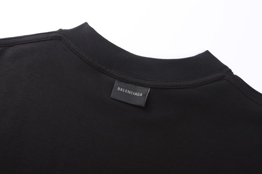 Balenciaga Crew Neck Cotton T-Shirt with Script Letter Embroidery