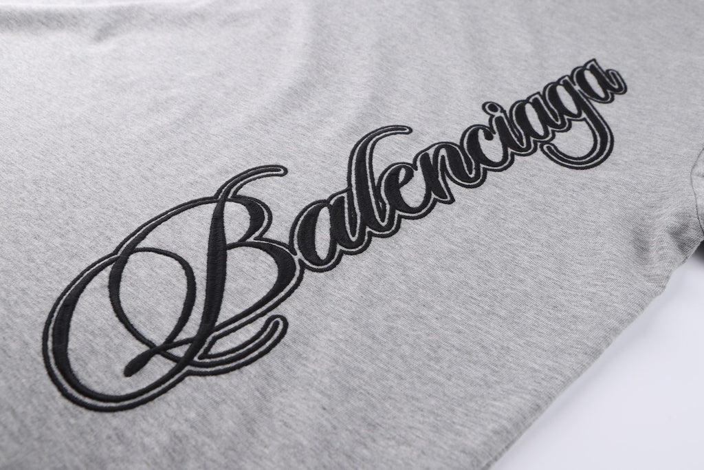 Balenciaga Crew Neck Cotton T-Shirt with Script Letter Embroidery
