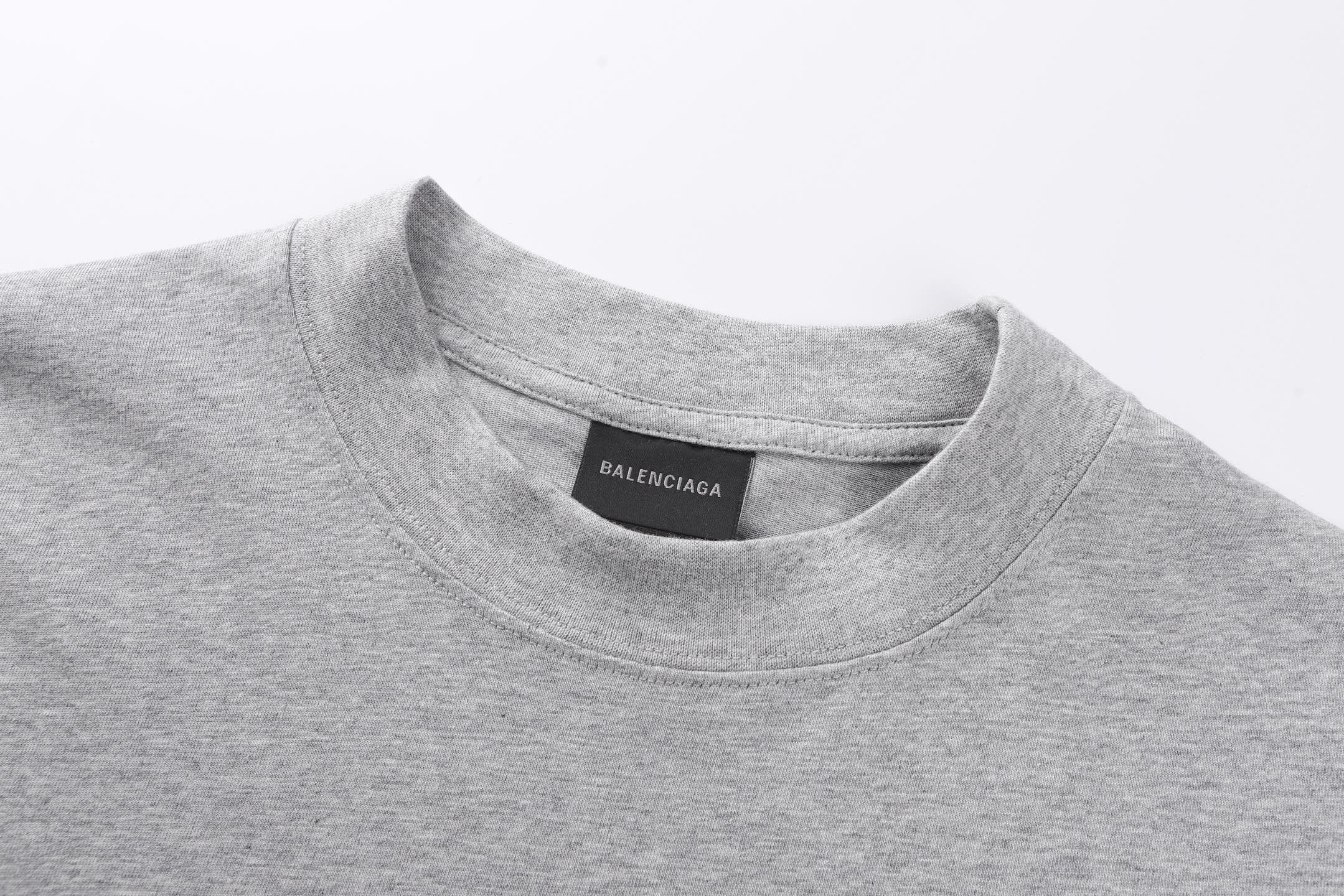 Balenciaga Crew Neck Cotton T-Shirt with Script Letter Embroidery