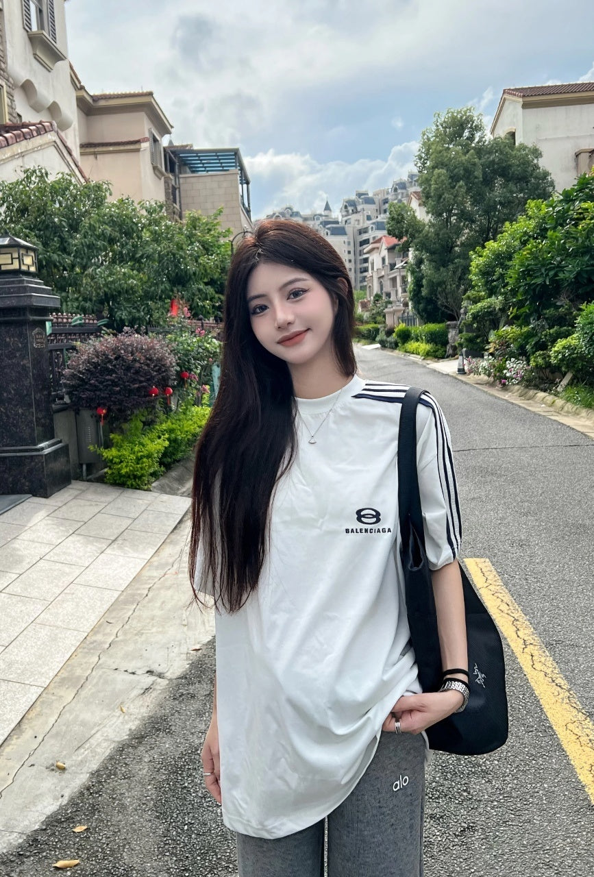 Balenciaga Double-Ring Logo Embroidered Cotton T-Shirt